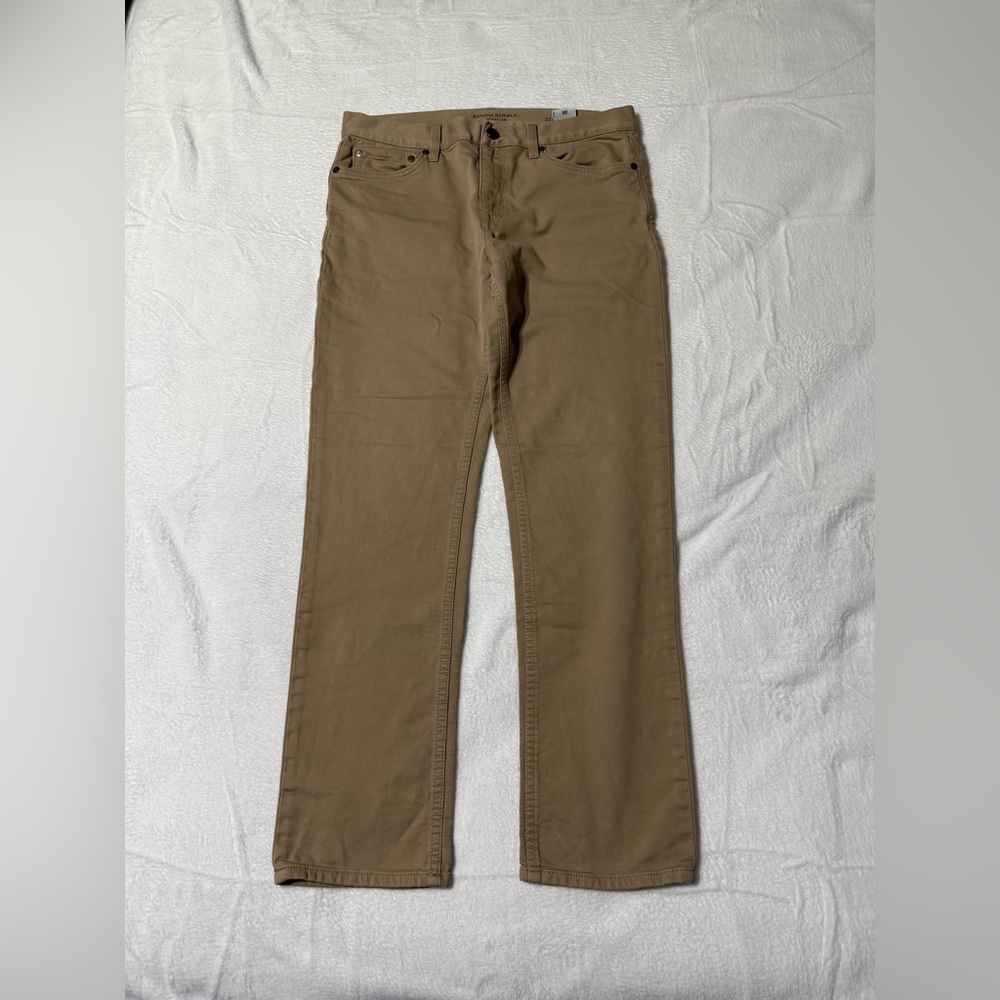 Banana Republic Jeans Mens‎ 32x28 Beige Traveler Slim Straight Stretch Mid Rise